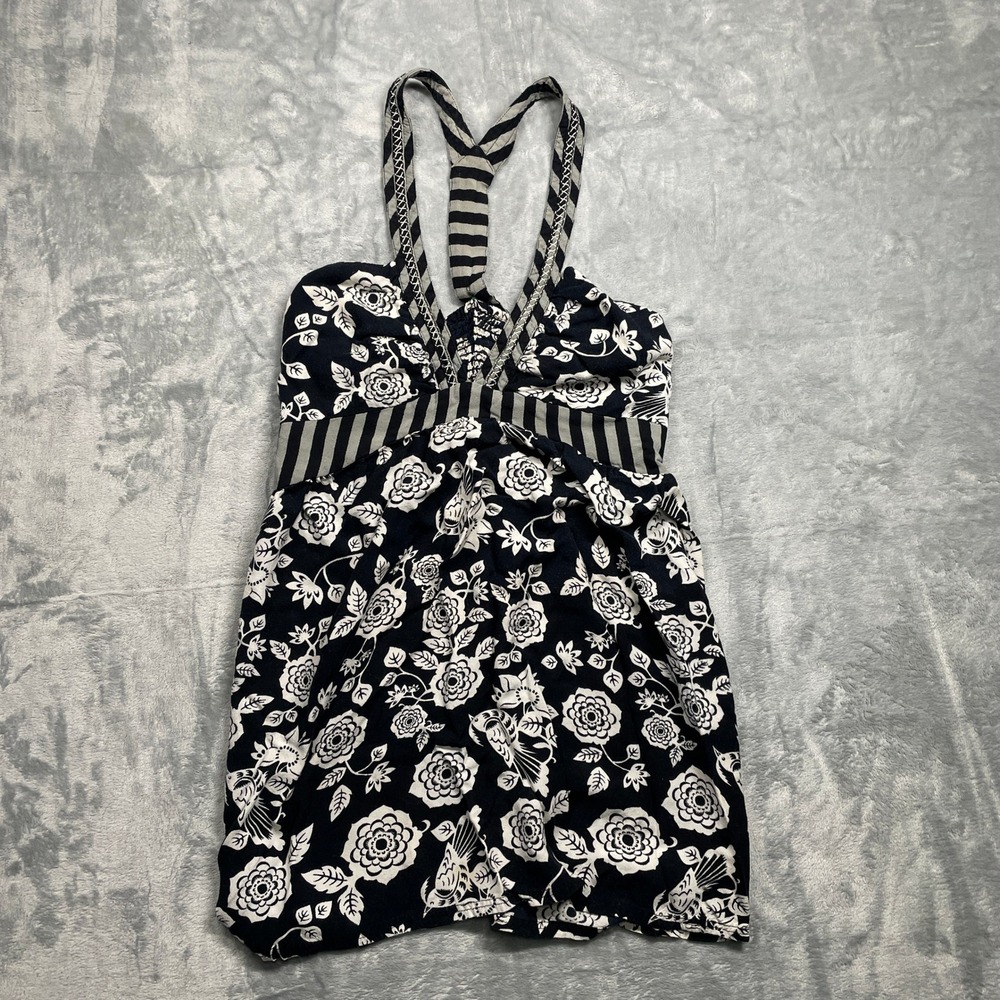 Element Black White Floral Rayon Racerback Mini Dress Made in India Size L
